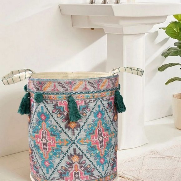 pepme Other - Canvas Printed Storage Basket, Multicolor, Handles, Tassles, 16x18 inches